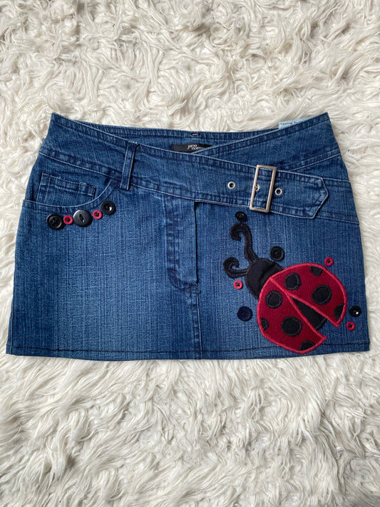 Blue denim skirt with ladybirds